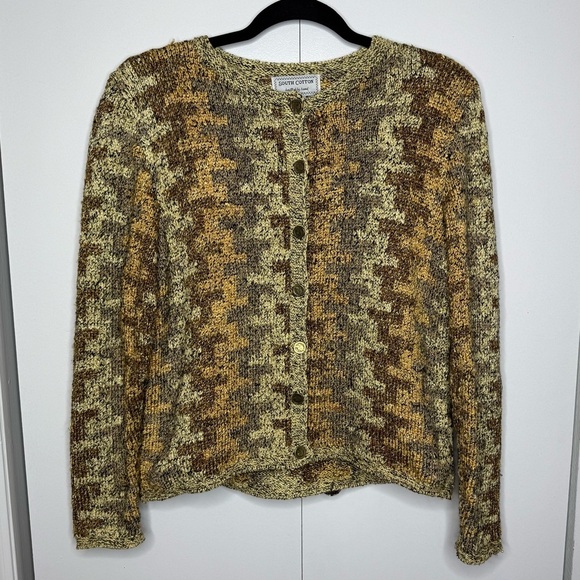 south cotton Sweaters - South Cotton Hand Knit Sweater Cardigan Brown Gold - Small